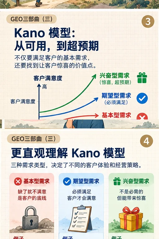 GEO三部曲(三):Kano模型,理解基本型、期望型与兴奋型需求