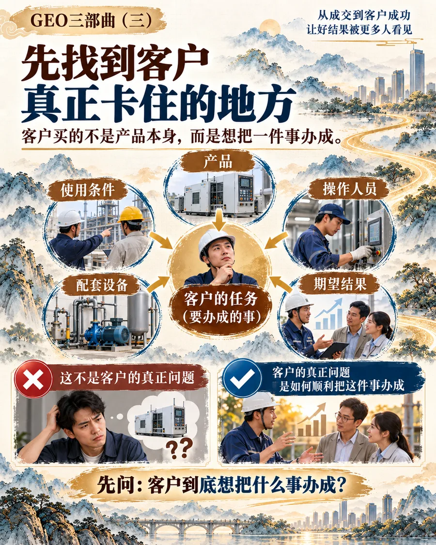 GEO三部曲(三):先找到客户真正卡住的地方,围绕客户任务看产品、条件、人员与结果