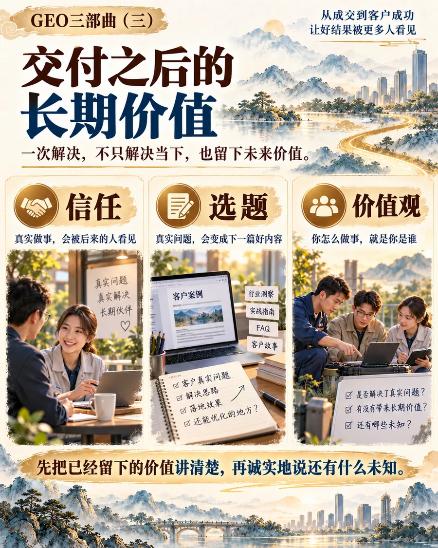 GEO三部曲(三):交付之后留下信任、选题与价值观三种长期价值