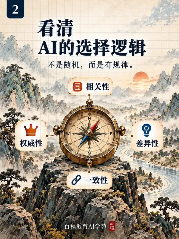 看清AI的选择逻辑:相关性、权威性、差异性和一致性。