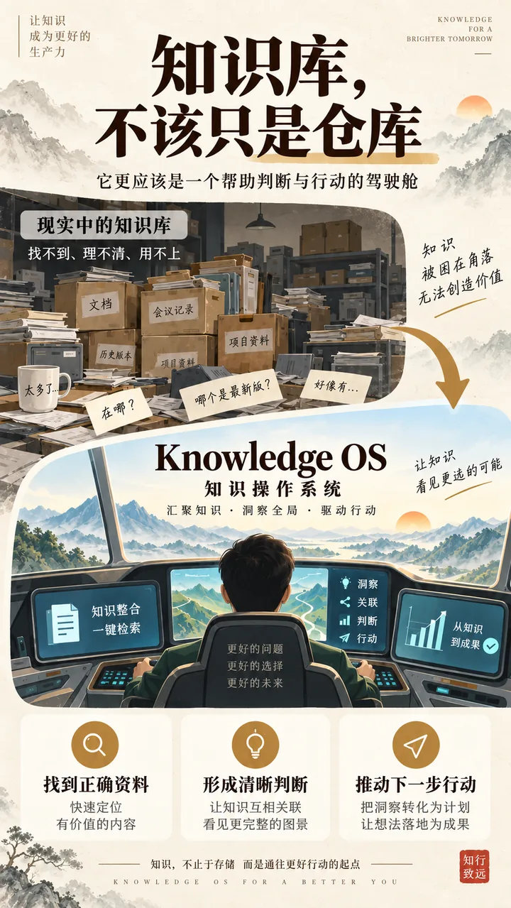 知识库从资料仓库升级为帮助判断与行动的 Knowledge OS 驾驶舱